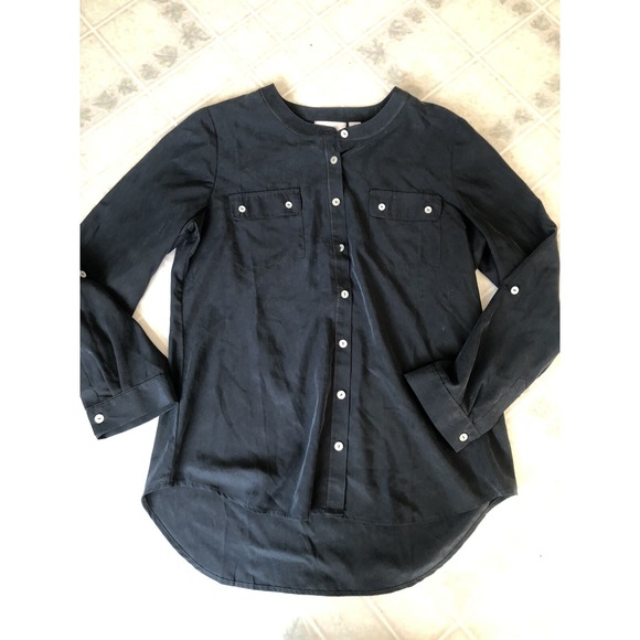 Chico's Tops - CHICO'S Tunic Black Collarless Long Slv Button Down Eurosummer Sz 1 Medium